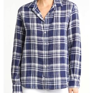 Frank & Eileen Linen Navy and white plaid Eileen relaxed fit size Large top